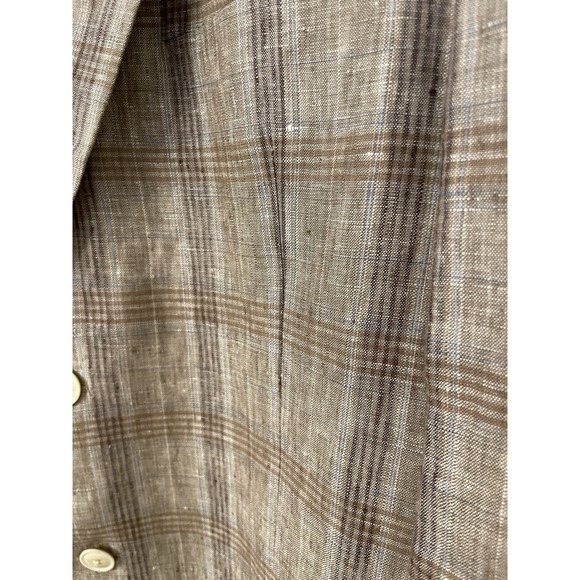 ENZO Tovare Mens Size 44R Sport Coat Blazer 100% Linen Tan Windowpane Plaid Boho - Picture 6 of 12